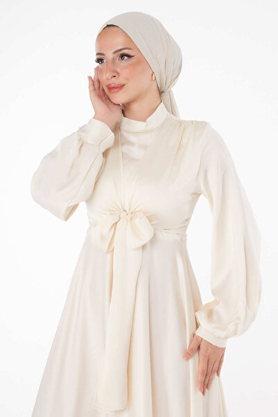 TOFİSA Abendkleid mit vorderer Schnürung Ecru - 25342