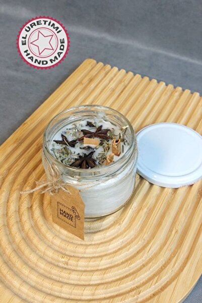 Uretti - Makbule 3845 1620 El Yapımı Cam Kavanozda Baharat Temalı Mum - Beyaz