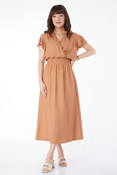 TOFİSA Elastic Waist Dress Tan - 25112