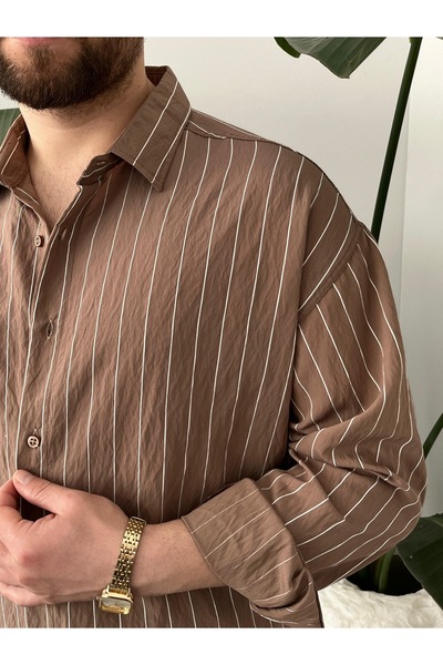 HAWKKİNG Ανδρικό πουκάμισο Modal με ρίγες Oversize