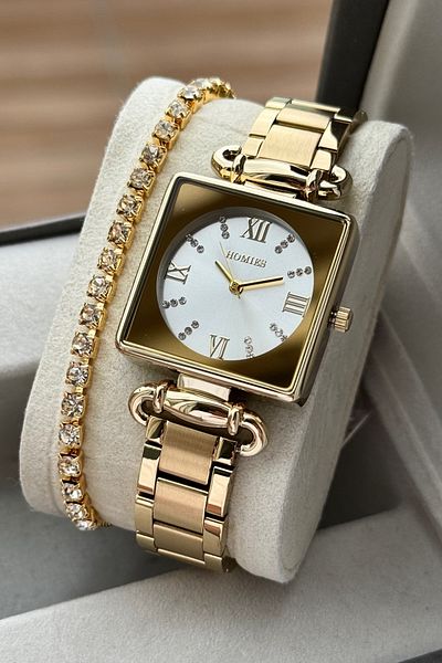 Homies Women's Wrist Watch Square with 2 Year Warranty Gift Box and Bracelet as Gift.Hmkr53S87