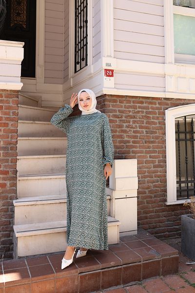 Nevayla Moda Φόρεμα βισκόζης με σχέδιο λουλουδιών - Πράσινο / E0128