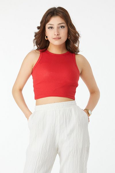 TOFİSA Short Sleeve Crop Red - 24438