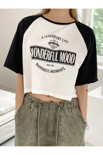 Agolady Tricou crop cu decolteu supradimensionat din jerseu de stare minunată