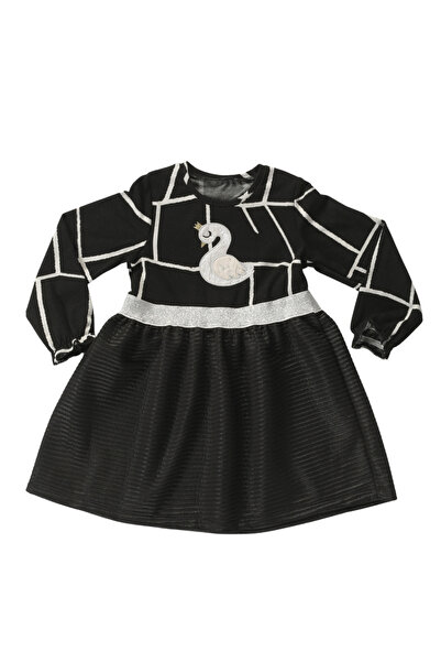 Casabony Swan Jakarlı Siyah Kız Çocuk Elbise Beden: 6 Yaş