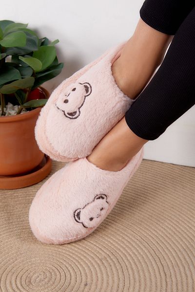 TOFİSA Women's Pink Teddy Bear House Slippers - 26296