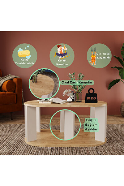 Bimossa Ursula O0410 Modern Salon Sehpası 90 Cm Orta Masa Şık Tasarım Orta Masa Oturma Odası Sehpa