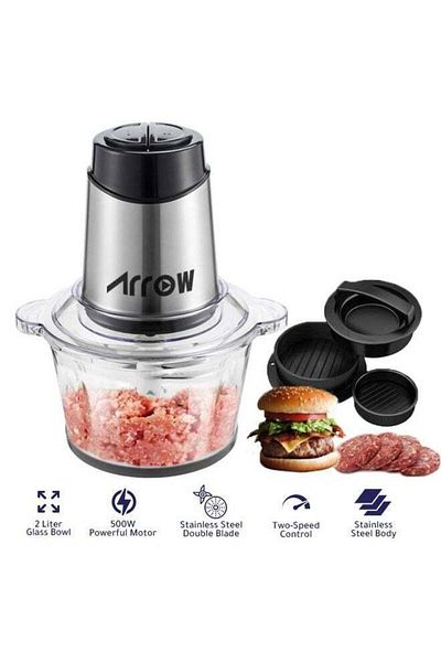 ARROW 2L Glass Jar Chopper with Double Stainless Steel Blade - RO-FPW02L1