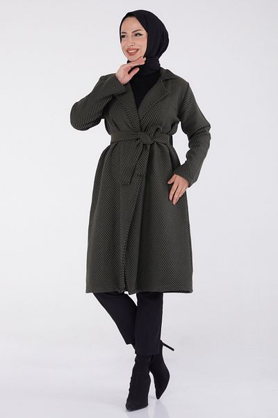 TOFİSA Belted Cashmere Coat Khaki - 13115