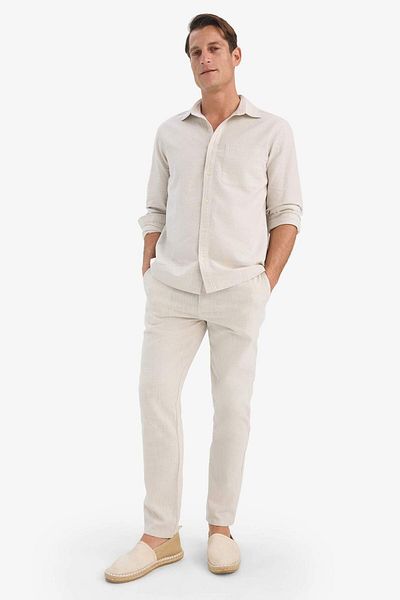 DeFacto Παντελόνι από 100% βαμβακερό λινό Look με ελαστική μέση Slim Fit Slim Fit ίσιο πόδι με τσέπες D2671ax25sm