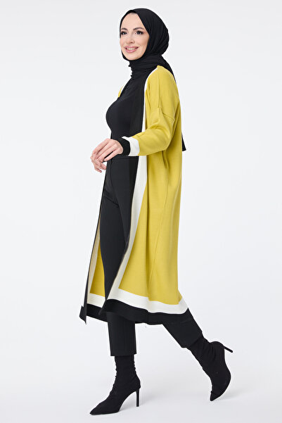 TOFİSA Green Knitwear Women's Cardigan - Plain Jacket Collar - 23734