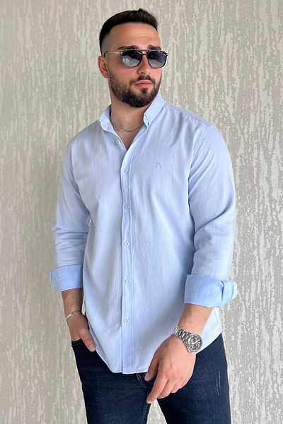 MİSHAR İTALİA Baby Blue ανδρικό μακρυμάνικο πουκάμισο χωρίς τσέπη