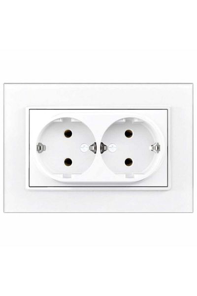 Spin White double socket with glass frame