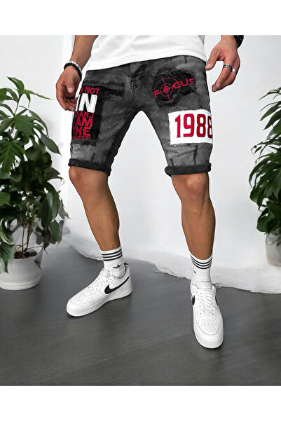 dehaine Blugi scurti, pentru barbati, slim fit, cu aspect decolorat, 7036, negru