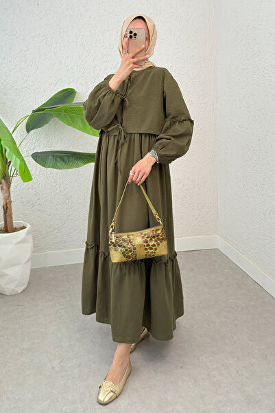 Salih Çelebi Balon Kol Bolerolu Elbise Takım 2271 - KOYU HAKİ