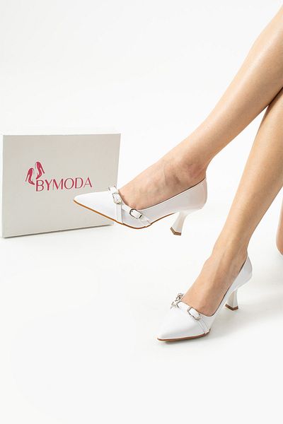 Bymoda New Season White Patent Leather Women's Heeled Shoes Stiletto