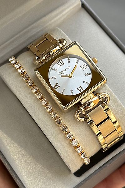 Homies Women's Wrist Watch Square with 2 Year Warranty Gift Box and Bracelet as Gift.Hmkr53S87