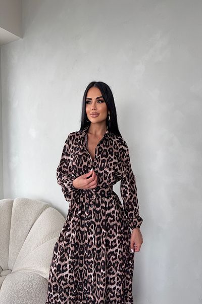 LİLA İSTANBUL Rochie de vară cu guler de cămașă, cu nasturi, cu imprimeu leopard