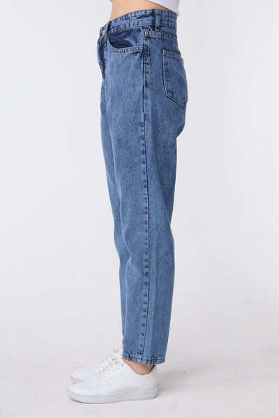 TOFİSA High Waist Mom Jeans Blue Snow Wash - 23669