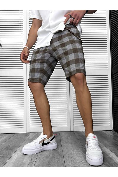 dehaine Shorts, for men, plaid, casual, brown, 13156