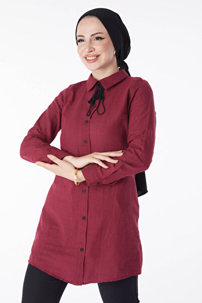 TOFİSA Tunika z frędzlami w kolorze bordowo-czerwonym - 13159