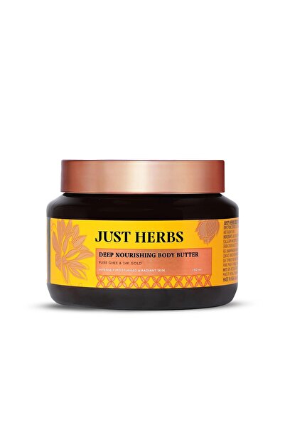 Just Herbs كريم زبدة الجسم المغذي بعمق بذهب عيار 24 قيراطًا مع سمن نقي لمكافح...