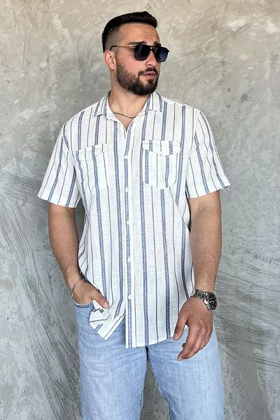MİSHAR İTALİA Ανδρικό κοντομάνικο πουκάμισο με διπλή τσέπη Navy Blue