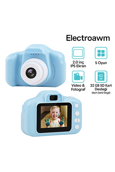 electroawm Hediyelik Karikatür Mini HD Dijital Fotograf Makinesi MAVİ