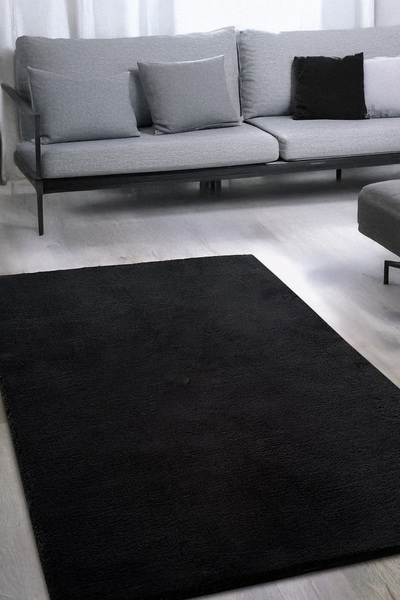 Serenest Home Siyah Peluş Post Kürk Yumuşak Yıkanabilir Salon Oturma Çocuk Od...
