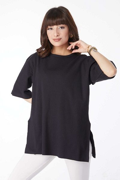 TOFİSA Slit T-Shirt Black - 25114