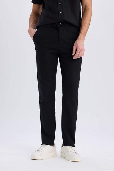 DeFacto Παντελόνι από 100% βαμβακερό λινό Look με ελαστική μέση Slim Fit Slim Fit ίσιο πόδι με τσέπες D2671ax25sm
