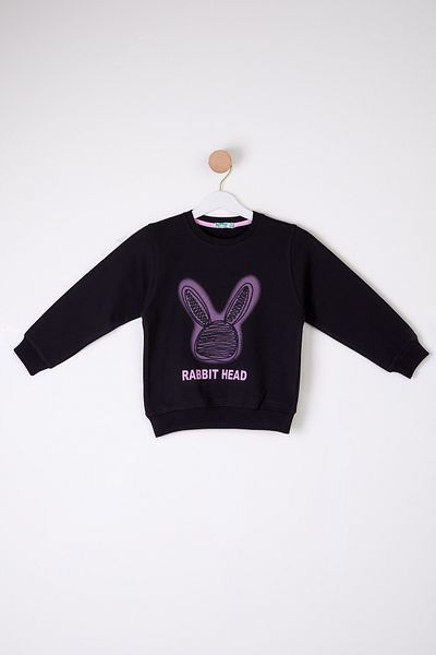 TOFİSA Black Rabbit Patterned Girl's Sweatshirt - 26101