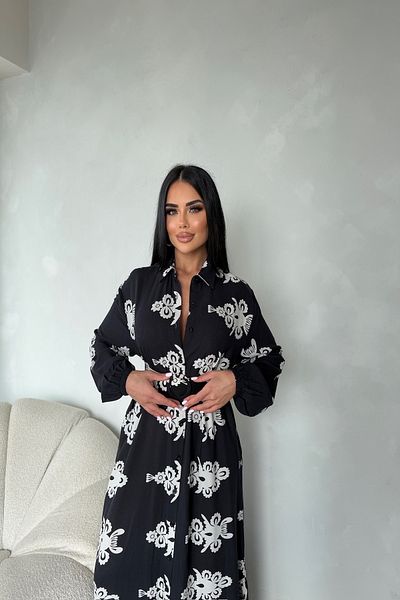LİLA İSTANBUL Rochie de vară cu guler de cămașă, cu nasturi, cu imprimeu etnic