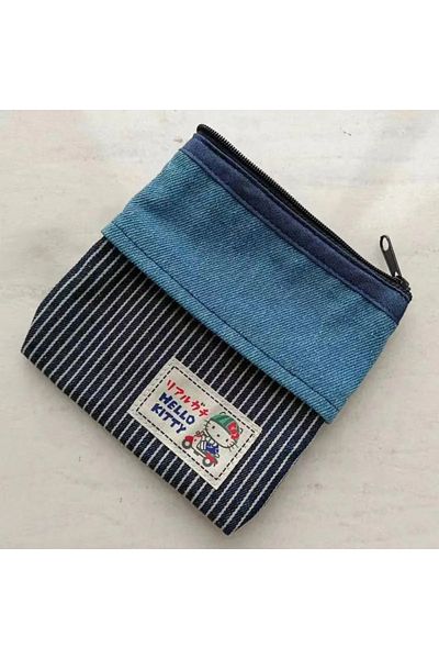 Miniso KT1 Kawaii Sanrio Hello Kitty Denim Patchwork Girl Makeup Bag Lipstick Headphone Bag Portable Kitty