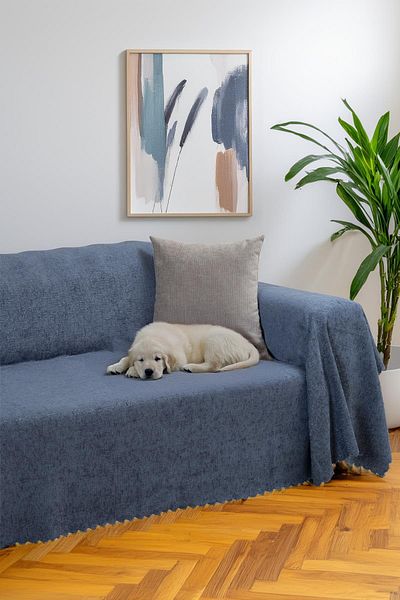 Latuda Home Премиум калъф за диван 175x300, голямо тегло, жакардов шенил, нощно синьо | Калъф за диван | Неплъзгащ се