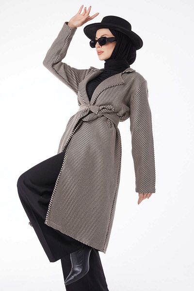 TOFİSA Belted Cashmere Coat Mink - 13115