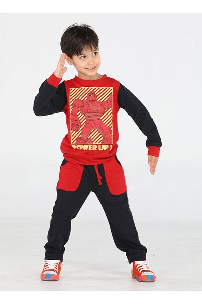 Casabony Boy's Red Robotic Tracksuit Set