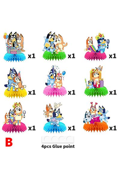 Choice 2 Bluey Anime Figures Decorations Children's Birthday Party Honeycomb Ornaments Desktop Decoration .