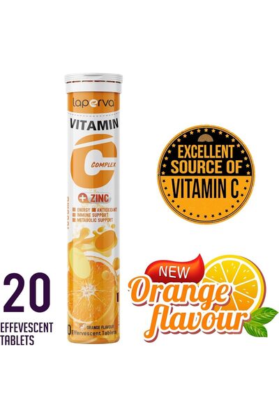 Laperva Vitamin C Complex Plus Zinc, 20 Effervescent Tablets, Orange (PACK OF 4)