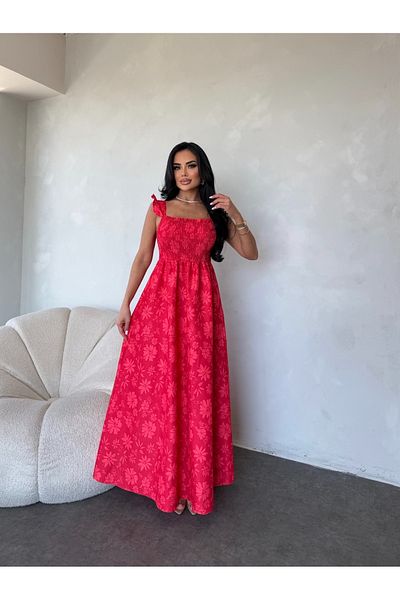 LİLA İSTANBUL Strappy Gimped Princess Floral Patterned Summer Dress