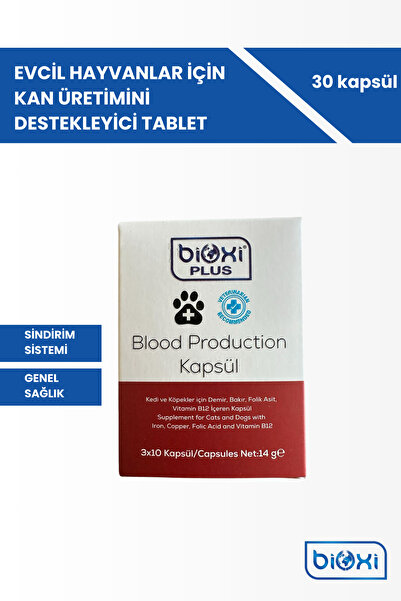 Bioxi Kedi ve Köpekler İçin, Demir, Vitamin B12 , Folik Asit İçeren Kapsül 30 Kapsül