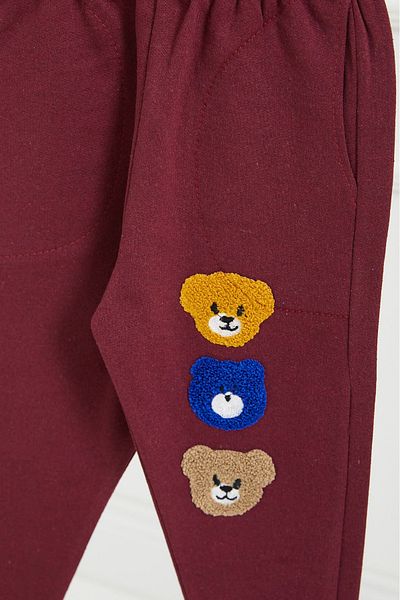 TOFİSA Boy's Burgundy Teddy Bear Sweatpants - 26670