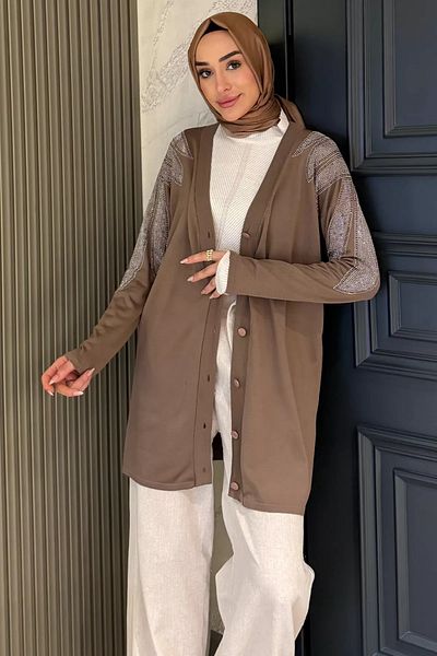 julude Mink Shoulder Stone Hijab Knitwear Cardigan