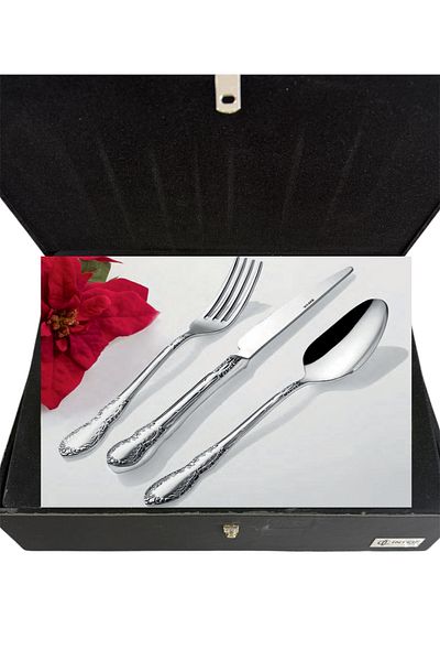 İNTER CELİK Şehrazat Model 90 Piece Spoon-Fork-Knife Set with Leather Bag