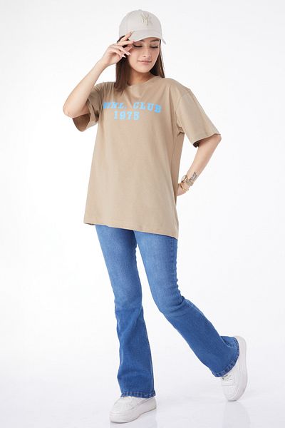 TOFİSA Short Sleeve Printed T-Shirt Mink - 24644