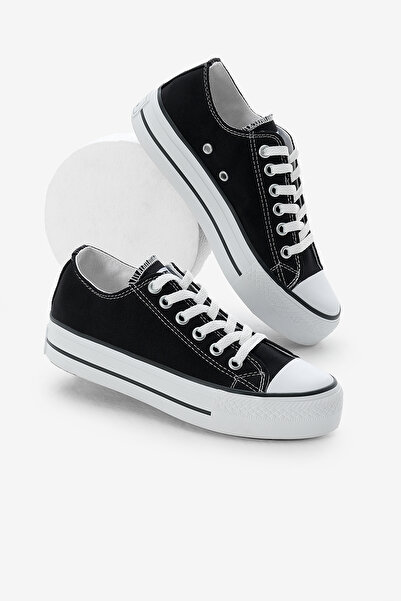 Tonny Black Women's Black Thermo Thick Sole Lace-Up Linen Sports Shoes