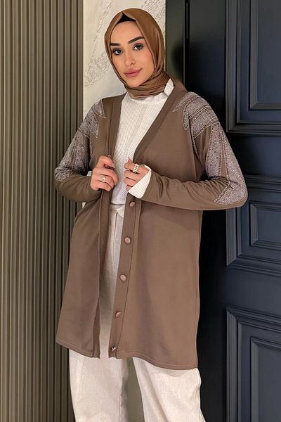 julude Mink Shoulder Stone Hijab Knitwear Cardigan