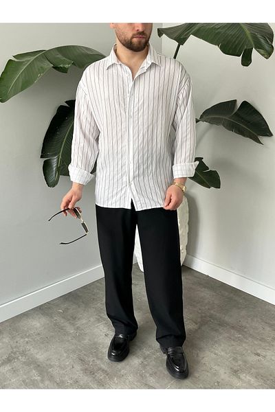 HAWKKİNG Ανδρικό πουκάμισο Modal με ρίγες Oversize