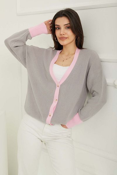 TOFİSA Knitwear Colorful Cardigan Gray - 26736