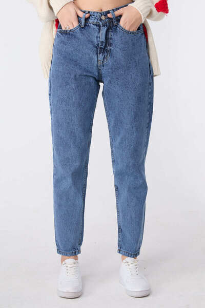 TOFİSA High Waist Mom Jeans Blue Snow Wash - 23669